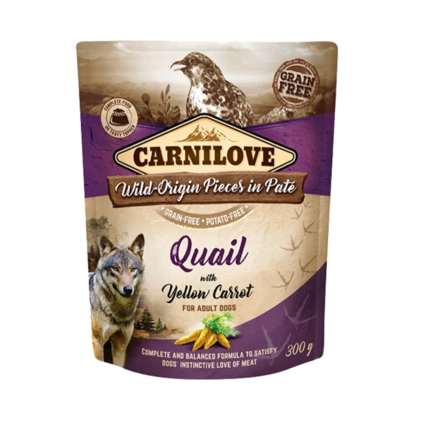 POUCH PATE  DE CODORNA E CENOURA PARA CÃES ADULTOS 300G  - CARNILOVE